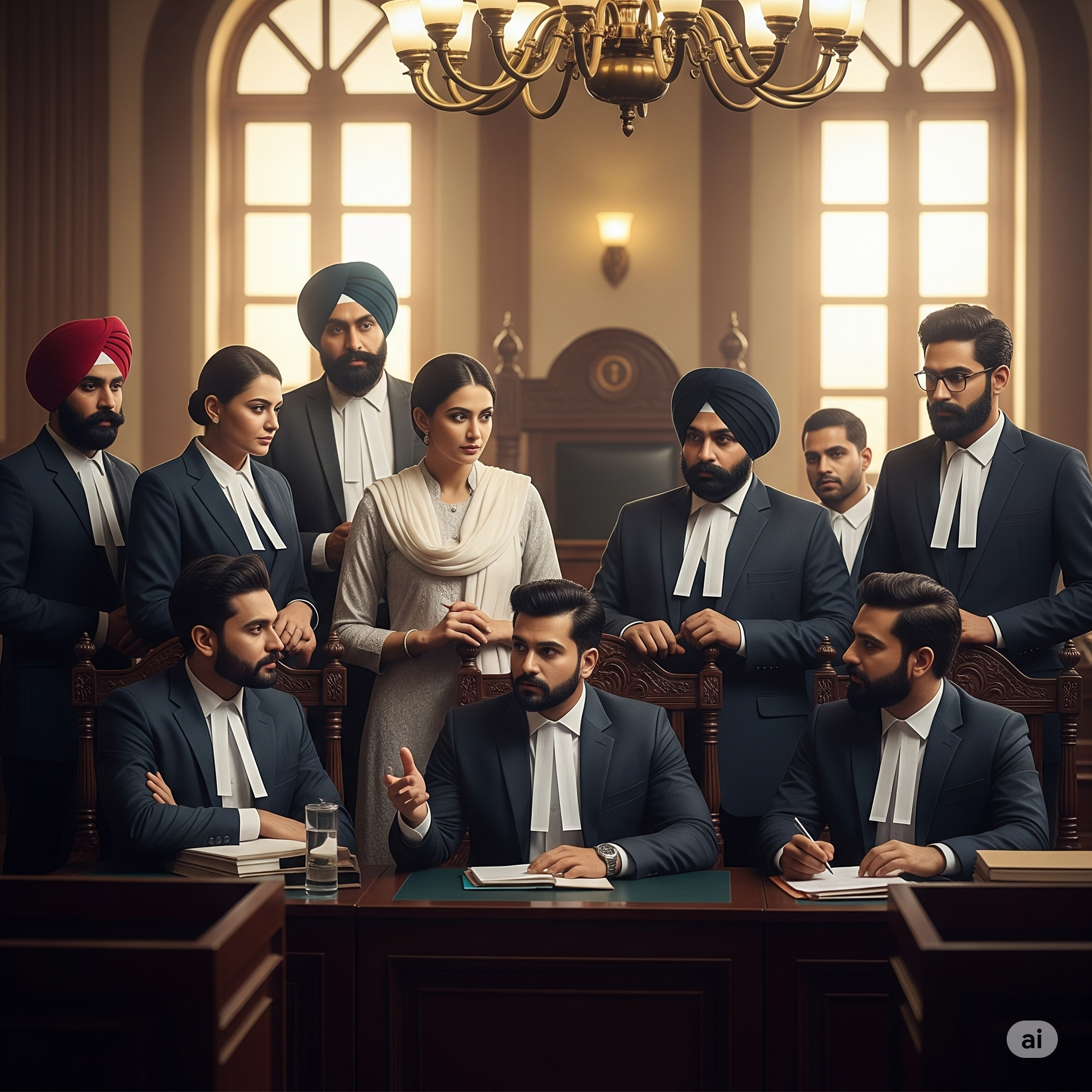 Group of lawyers in a courtroom in Punjab, India