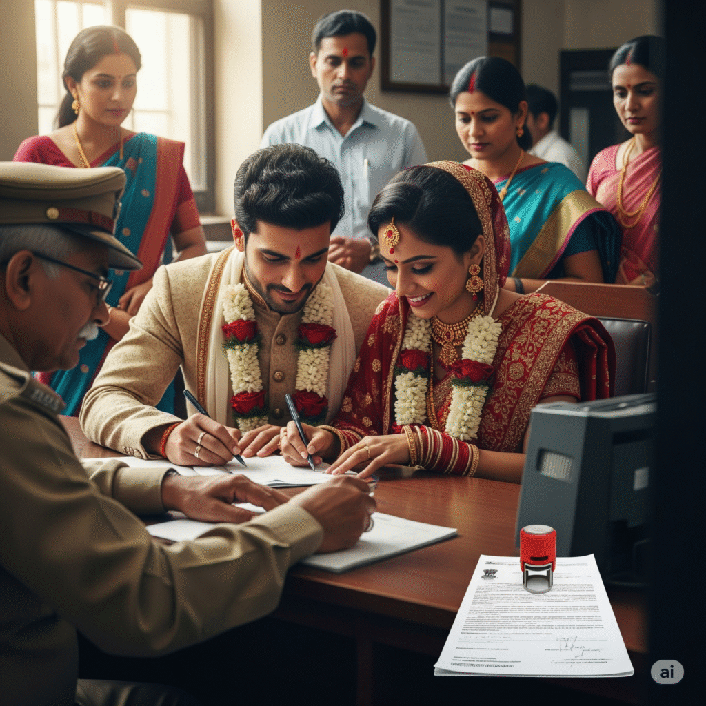 couple registering their marriage in India